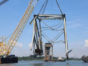 Bridge section being lifted from Federak Channel