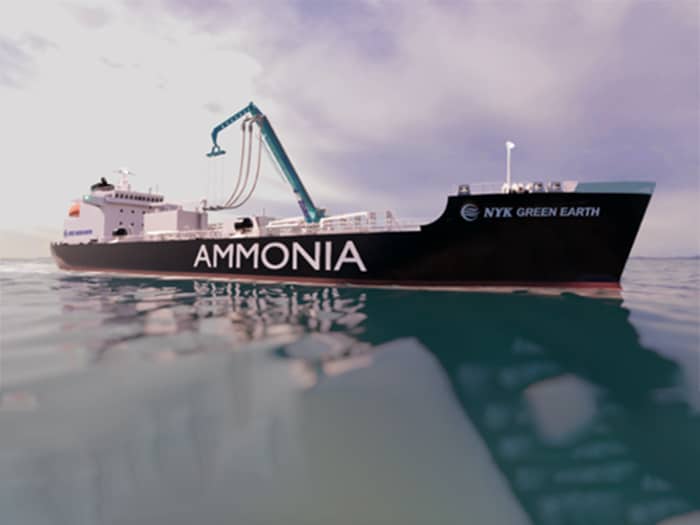 Vessel with ammonia bunkering boom