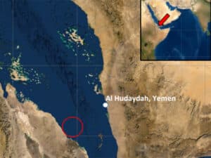 Map shows site of multiple Houthi attacks on same vessel