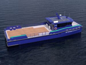 rendering of all-electric light cargo transfer vessel