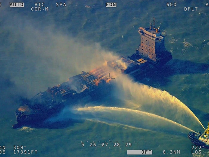 Ship that struck Stena Immaculate remains on fire